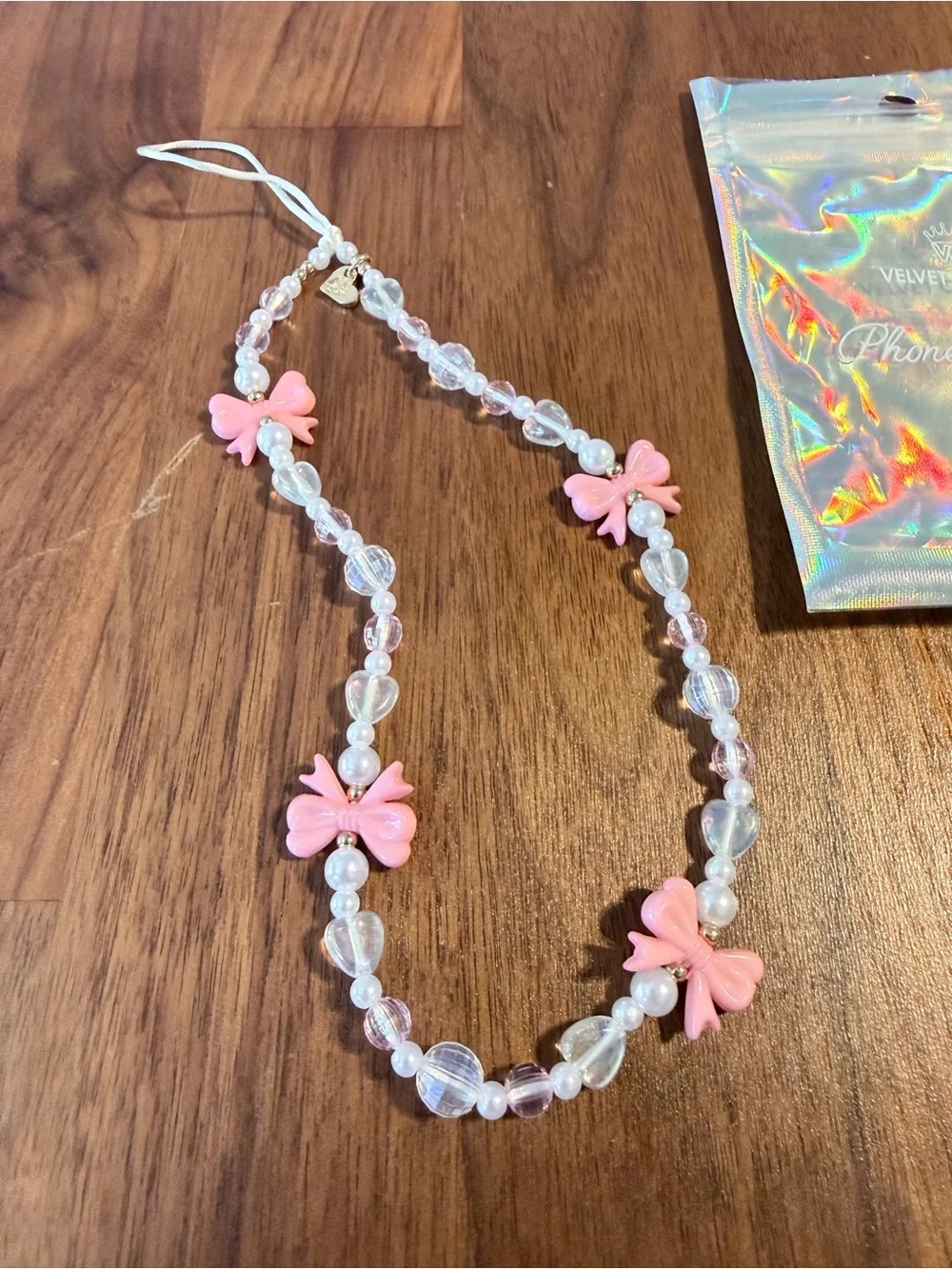 *NWOT* Velvet Caviar Beaded Phone Charm Lanyard with Pink Bows